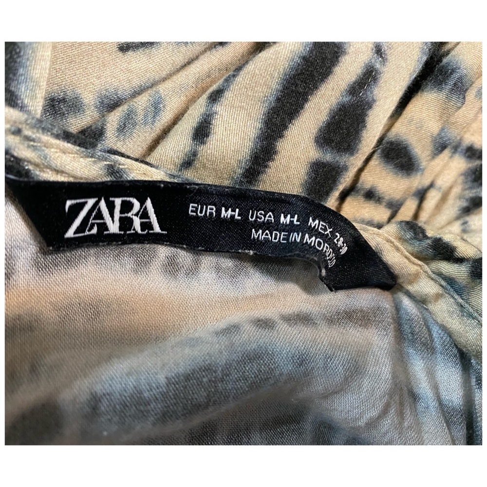 Zara Tan & Navy Tie Dye Maxi Dress Size M/L 100% Viscose Sleeveless - Picture 8 of 9